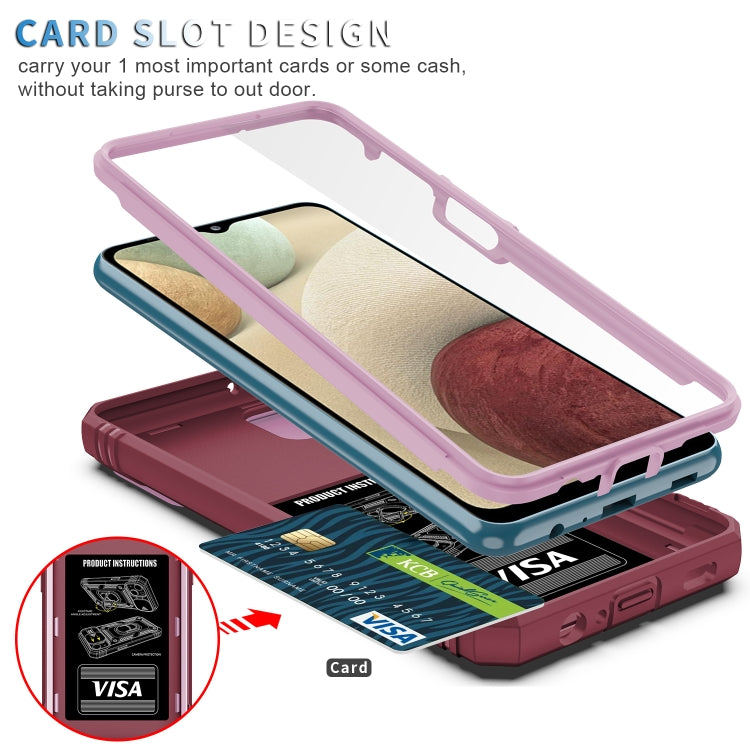 For Samsung Galaxy A12 Sliding Camera Cover Design TPU + PC Protective Case with 360 Degree Rotating Holder & Card Slot(Pink+Dark Red) by buy2fix