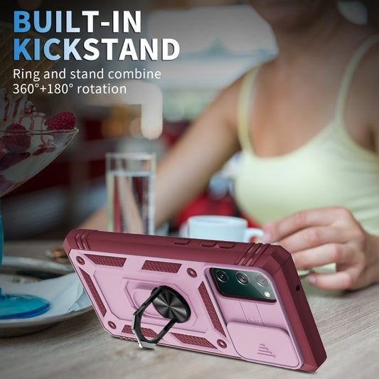 For Samsung Galaxy S20 FE Sliding Camera Cover Design TPU + PC Protective Case with 360 Degree Rotating Holder & Card Slot(Pink+Dark Red) by buy2fix