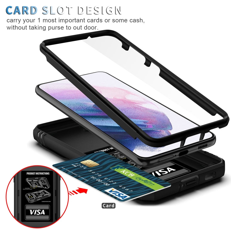 For Samsung Galaxy S21 5G Sliding Camera Cover Design TPU + PC Protective Case with 360 Degree Rotating Holder & Card Slot(Black+Black) by buy2fix