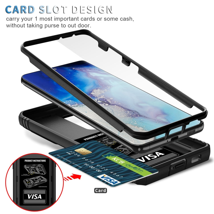 For Samsung Galaxy S21 Ultra 5G Sliding Camera Cover Design TPU + PC Protective Case with 360 Degree Rotating Holder & Card Slot(Black+Black) by buy2fix