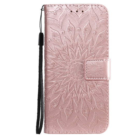 For iPhone 13 Pressed Printing Sunflower Pattern Horizontal Flip PU Leather Case Holder & Card Slots & Wallet & Lanyard(Rose Gold) by buy2fix