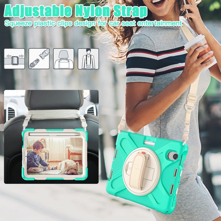 For iPad mini 6 / mini 2024 Silicone Hybrid PC Tablet Case with Grip Holder & Shoulder Strap(Mint Green) by buy2fix