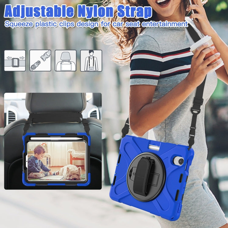 For iPad mini 6 / mini 2024 Silicone Hybrid PC Tablet Case with Grip Holder & Shoulder Strap(Blue) by buy2fix