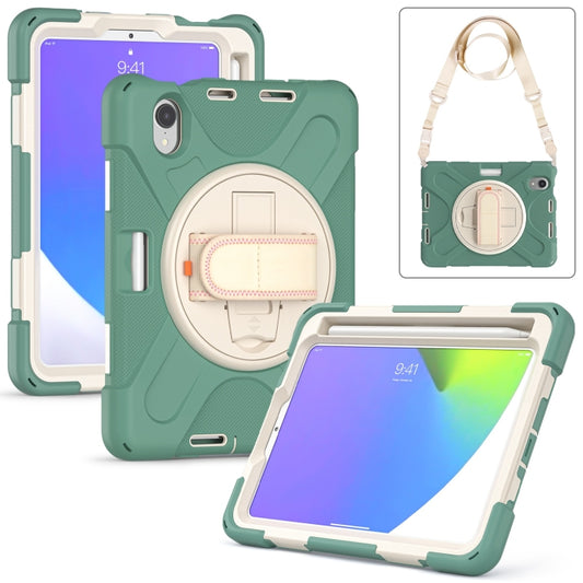 For iPad mini 6 / mini 2024 Silicone Hybrid PC Tablet Case with Grip Holder & Shoulder Strap(Emerald Green) by buy2fix