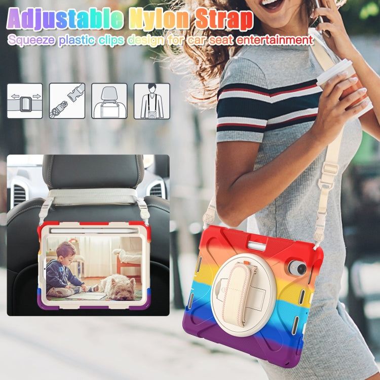 For iPad mini 6 / mini 2024 Silicone Hybrid PC Tablet Case with Grip Holder & Shoulder Strap(Colorful Red) - iPad mini 2024 Cases by buy2fix | Online Shopping UK | buy2fix