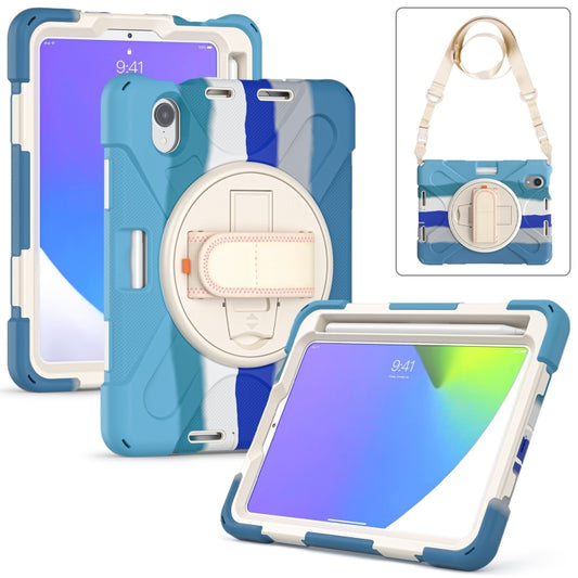 For iPad mini 6 / mini 2024 Silicone Hybrid PC Tablet Case with Grip Holder & Shoulder Strap(Colorful Blue) - iPad mini 2024 Cases by buy2fix | Online Shopping UK | buy2fix