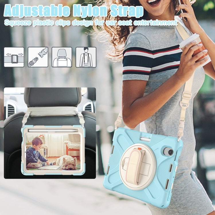 For iPad mini 6 / mini 2024 Silicone Hybrid PC Tablet Case with Grip Holder & Shoulder Strap(Ice Crystal Blue) by buy2fix