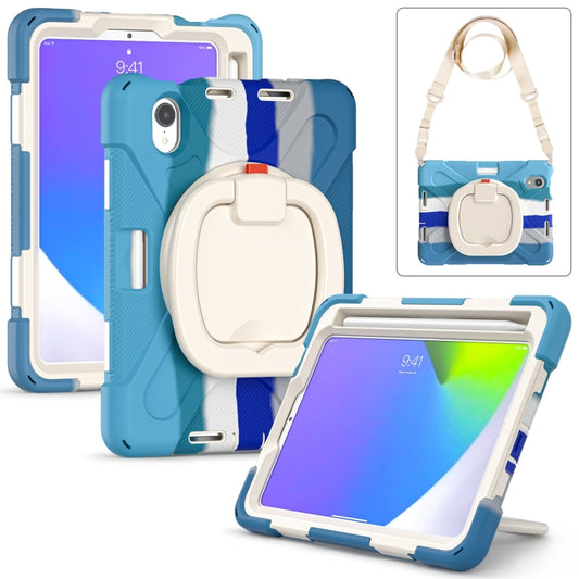 For iPad mini 6 / mini 2024 Heavy Duty Silicone Hybrid PC Tablet Case with Holder & Shoulder Strap(Colorful Blue) - iPad mini 2024 Cases by buy2fix | Online Shopping UK | buy2fix