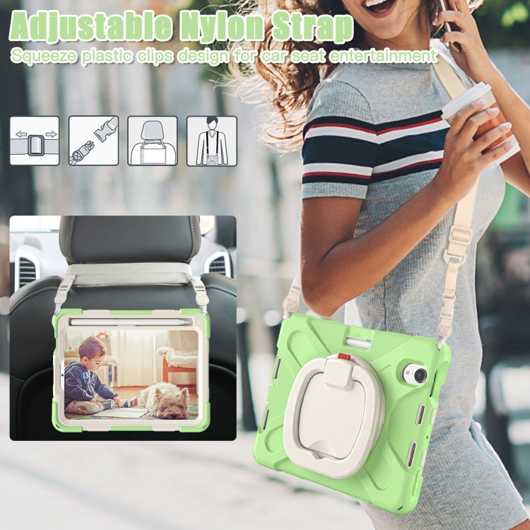 For iPad mini 6 / mini 2024 Heavy Duty Silicone Hybrid PC Tablet Case with Holder & Shoulder Strap(Matcha Green) by buy2fix