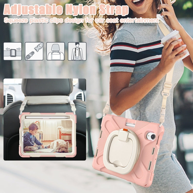 For iPad mini 6 / mini 2024 Heavy Duty Silicone Hybrid PC Tablet Case with Holder & Shoulder Strap(Rose Gold) - iPad mini 2024 Cases by buy2fix | Online Shopping UK | buy2fix