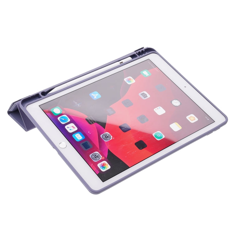 For iPad 10.2 2021 / 2020 / 2019 Deformation Transparent Acrylic Horizontal Flip PU Leather Case with Multi-folding Holder & Sleep / Wake-up Function & Pen Slot(Lavender Grey) by buy2fix