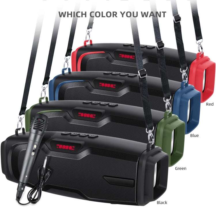 New Rixing NR-6012M Bluetooth 5.0 Portable Outdoor Karaoke Wireless Bluetooth Speaker with Microphone & Shoulder Strap(Green) - Desktop Speaker by NewRixing | Online Shopping UK | buy2fix
