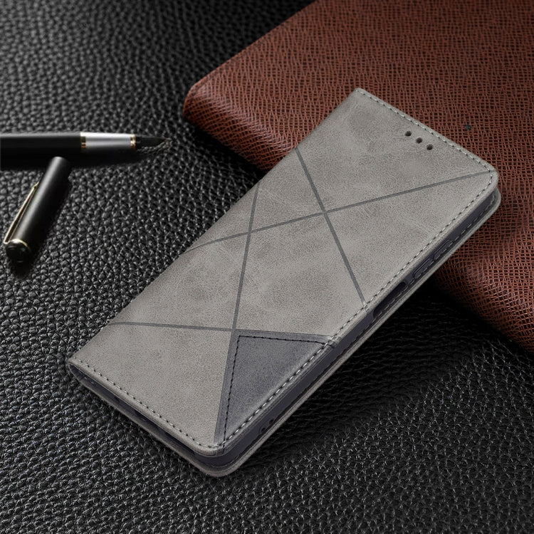 For Xiaomi Redmi 10 Rhombus Texture Horizontal Flip Magnetic Leather Case with Holder & Card Slots(Grey) by buy2fix