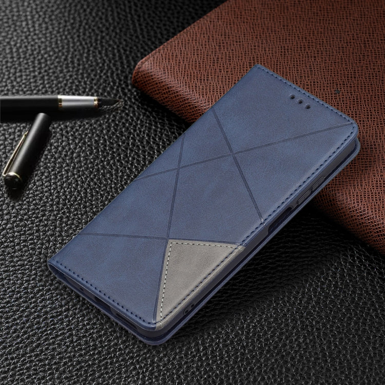For Xiaomi Redmi 10 Rhombus Texture Horizontal Flip Magnetic Leather Case with Holder & Card Slots(Blue) by buy2fix