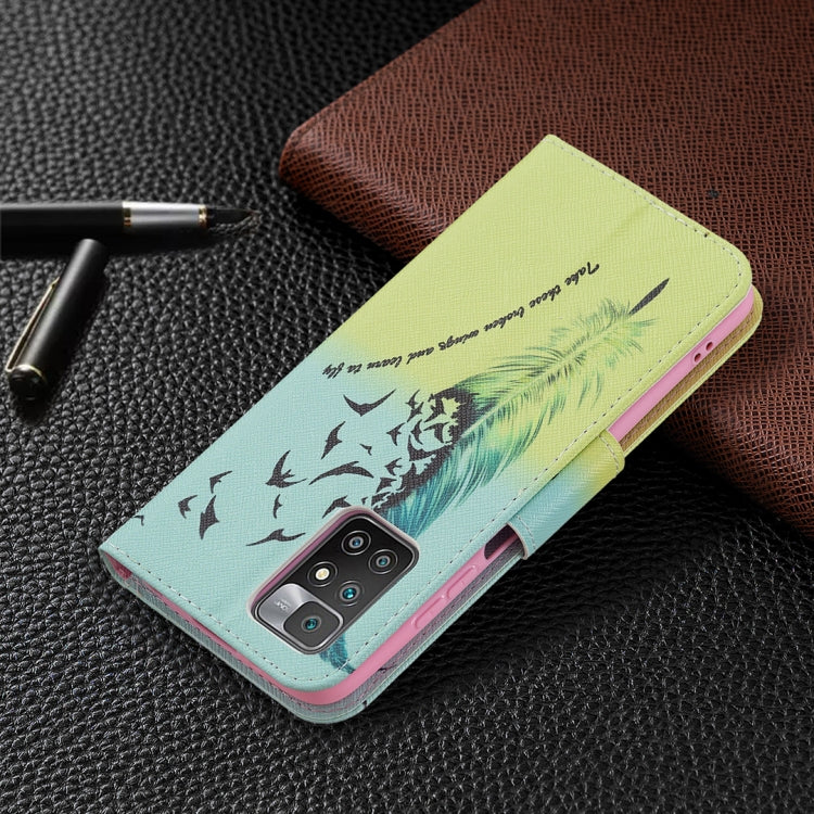 For Xiaomi Redmi 10 Colored Drawing Pattern Horizontal Flip Leather Case with Holder & Card Slots & Wallet(Feather) by buy2fix
