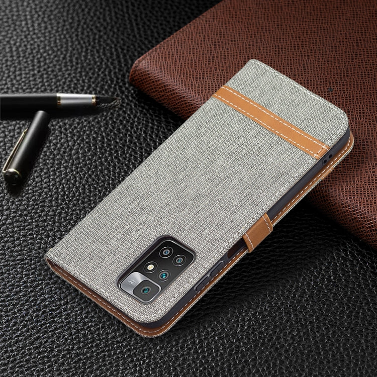 For Xiaomi Redmi 10 Color Matching Denim Texture Leather Case with Holder & Card Slots & Wallet & Lanyard(Grey) by buy2fix