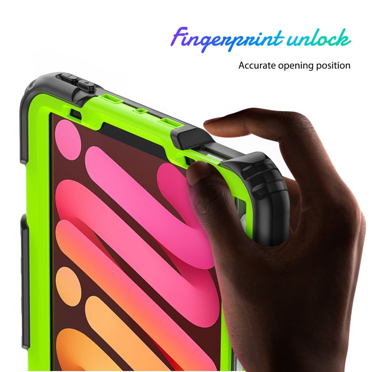 For iPad mini 2024 / mini 6 Shockproof Silicone + PC Protective Tablet Case with Holder & Shoulder Strap & Pen Slot(Yellow Green + Black) by buy2fix