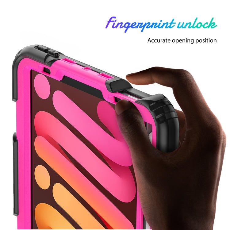 For iPad mini 2024 / mini 6 Shockproof Silicone + PC Protective Tablet Case with Holder & Shoulder Strap & Pen Slot(Rose Red + Black) by buy2fix
