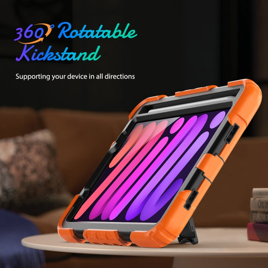 For iPad mini 2024 / mini 6 Shockproof Silicone + PC Protective Tablet Case with Holder & Shoulder Strap & Pen Slot(Black + Orange) by buy2fix