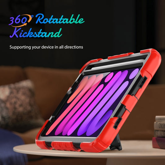 For iPad mini 2024 / mini 6 Shockproof Silicone + PC Protective Tablet Case with Holder & Shoulder Strap & Pen Slot(Black + Red) by buy2fix