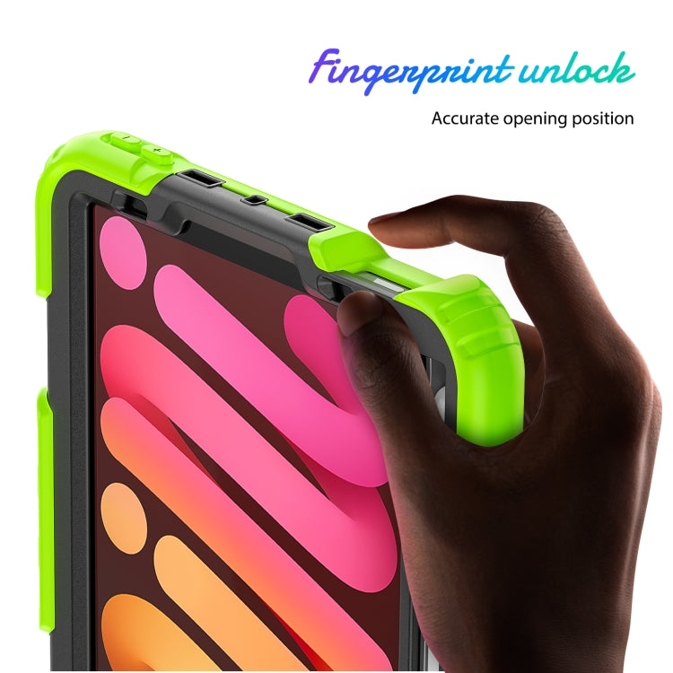 For iPad mini 2024 / mini 6 Shockproof Silicone + PC Protective Tablet Case with Holder & Shoulder Strap & Pen Slot(Black + Yellow Green) by buy2fix