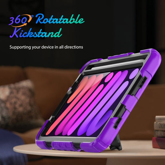 For iPad mini 2024 / mini 6 Shockproof Silicone + PC Protective Tablet Case with Holder & Shoulder Strap & Pen Slot(Black + Purple) by buy2fix