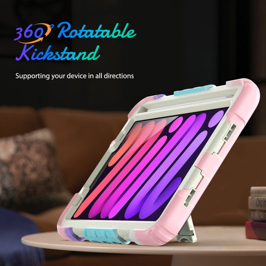 For iPad mini 2024 / mini 6 Shockproof Silicone + PC Protective Tablet Case with Holder & Shoulder Strap & Pen Slot(Beige + Camouflage Pink) - iPad mini 6 Cases by buy2fix | Online Shopping UK | buy2fix