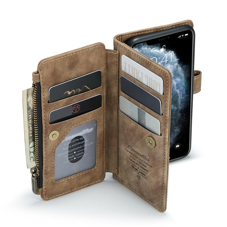 For iPhone 11 Pro CaseMe-C30 PU + TPU Multifunctional Horizontal Flip Leather Case with Holder & Card Slot & Wallet & Zipper Pocket (Brown) by CaseMe