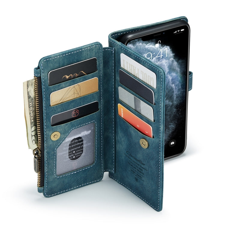 For iPhone 11 Pro Max CaseMe-C30 PU + TPU Multifunctional Horizontal Flip Leather Case with Holder & Card Slot & Wallet & Zipper Pocket (Blue) by CaseMe