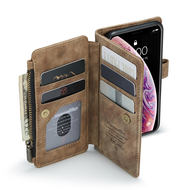 For iPhone X / XS CaseMe-C30 PU + TPU Multifunctional Horizontal Flip Leather Case with Holder & Card Slot & Wallet & Zipper Pocket(Brown) by CaseMe