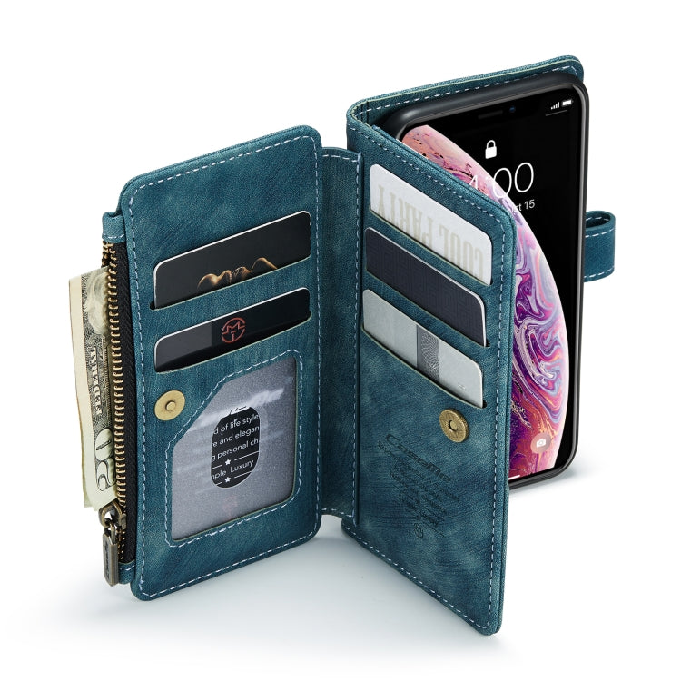 For iPhone X / XS CaseMe-C30 PU + TPU Multifunctional Horizontal Flip Leather Case with Holder & Card Slot & Wallet & Zipper Pocket(Blue) by CaseMe