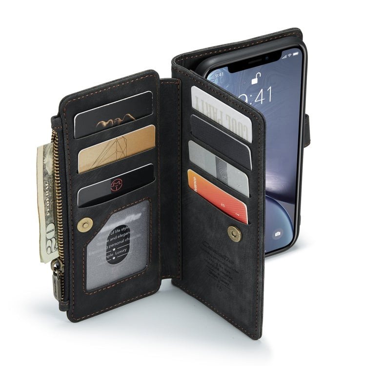 For iPhone XR CaseMe-C30 PU + TPU Multifunctional Horizontal Flip Leather Case with Holder & Card Slot & Wallet & Zipper Pocket(Black) by CaseMe