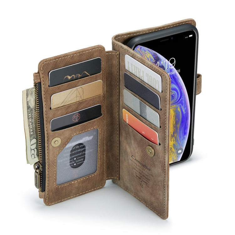 For iPhone XS Max CaseMe-C30 PU + TPU Multifunctional Horizontal Flip Leather Case with Holder & Card Slot & Wallet & Zipper Pocket(Brown) by CaseMe
