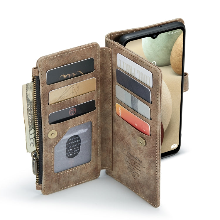For Samsung Galaxy A12 CaseMe-C30 PU + TPU Multifunctional Horizontal Flip Leather Case with Holder & Card Slot & Wallet & Zipper Pocket(Brown) by CaseMe