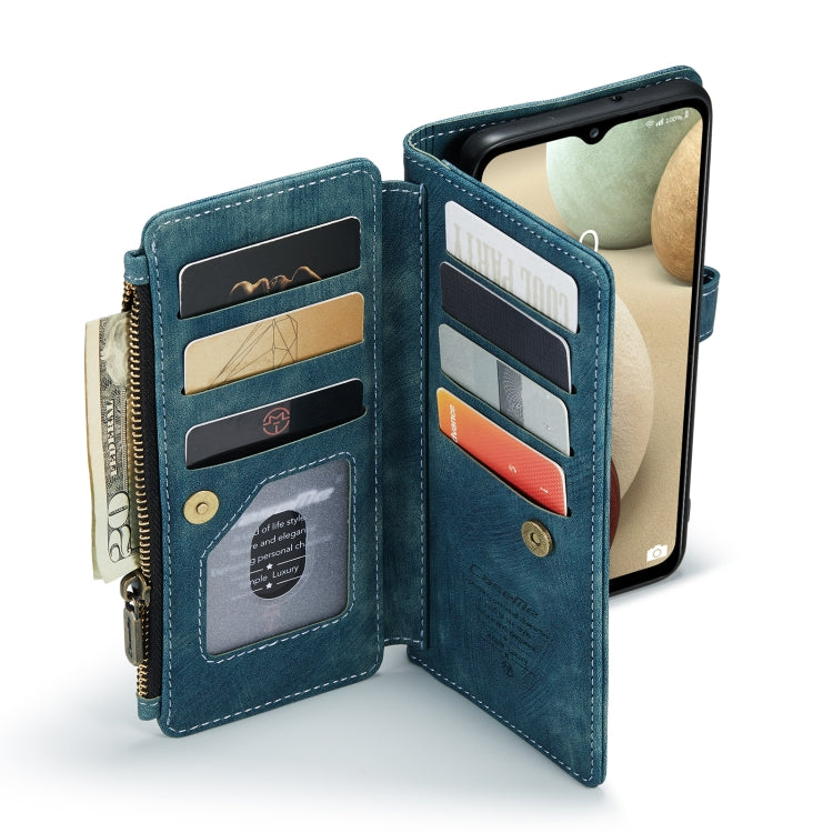 For Samsung Galaxy A12 CaseMe-C30 PU + TPU Multifunctional Horizontal Flip Leather Case with Holder & Card Slot & Wallet & Zipper Pocket(Blue) by CaseMe