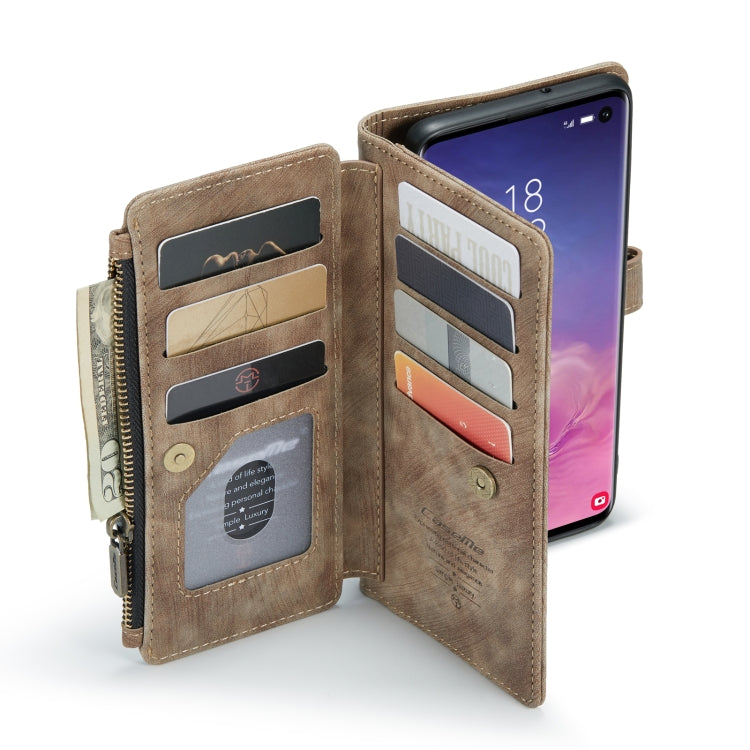 For Samsung Galaxy S10 CaseMe-C30 PU + TPU Multifunctional Horizontal Flip Leather Case with Holder & Card Slot & Wallet & Zipper Pocket(Brown) by CaseMe
