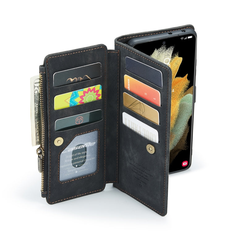 For Samsung Galaxy S21 Ultra 5G CaseMe-C30 PU + TPU Multifunctional Horizontal Flip Leather Case with Holder & Card Slot & Wallet & Zipper Pocket(Black) by CaseMe