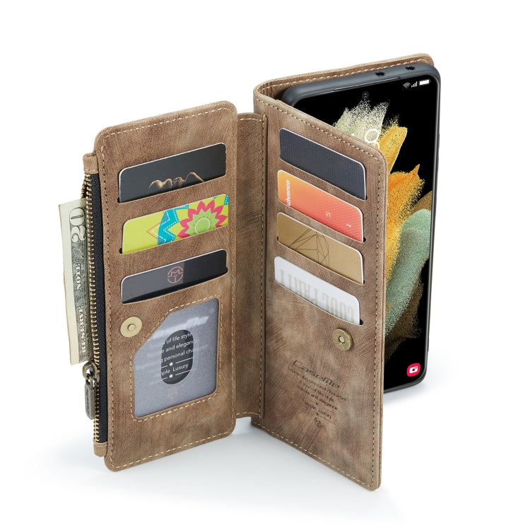 For Samsung Galaxy S21 Ultra 5G CaseMe-C30 PU + TPU Multifunctional Horizontal Flip Leather Case with Holder & Card Slot & Wallet & Zipper Pocket(Brown) - Galaxy S21 Ultra 5G Cases by CaseMe | Online Shopping UK | buy2fix