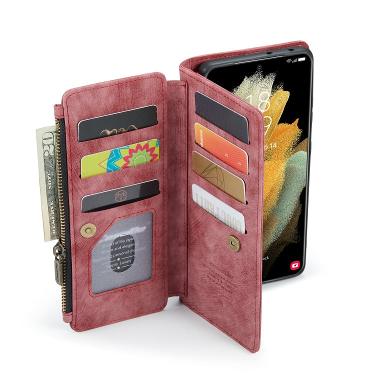 For Samsung Galaxy S21 Ultra 5G CaseMe-C30 PU + TPU Multifunctional Horizontal Flip Leather Case with Holder & Card Slot & Wallet & Zipper Pocket(Red) by CaseMe