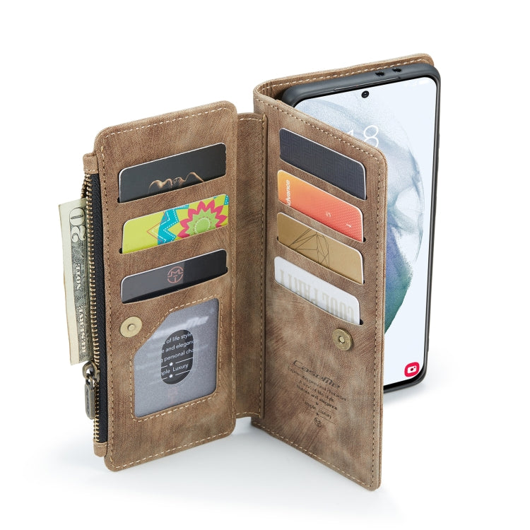 For Samsung Galaxy S21 FE CaseMe-C30 PU + TPU Multifunctional Horizontal Flip Leather Case with Holder & Card Slot & Wallet & Zipper Pocket(Brown) by CaseMe