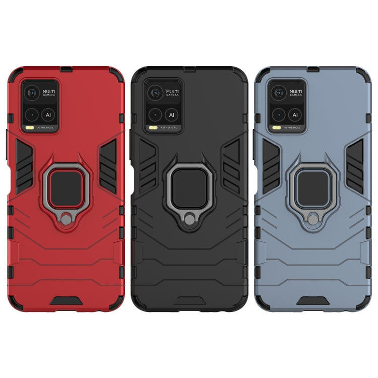 For vivo Y21 Shockproof PC + TPU Protective Case with Magnetic Ring Holder(Red) by buy2fix