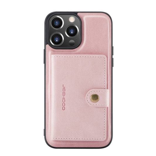 For iPhone 13 JEEHOOD Retro Magnetic Detachable Protective Case with Wallet & Card Slot & Holder(Pink) by JEEHOOD