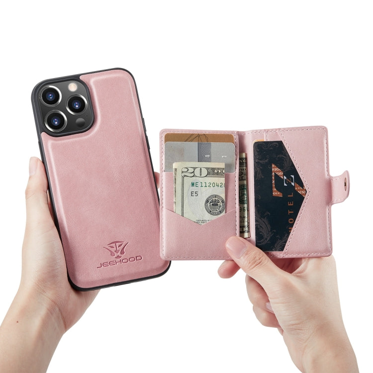 For iPhone 13 Pro Max JEEHOOD Retro Magnetic Detachable Protective Case with Wallet & Card Slot & Holder (Pink) by JEEHOOD