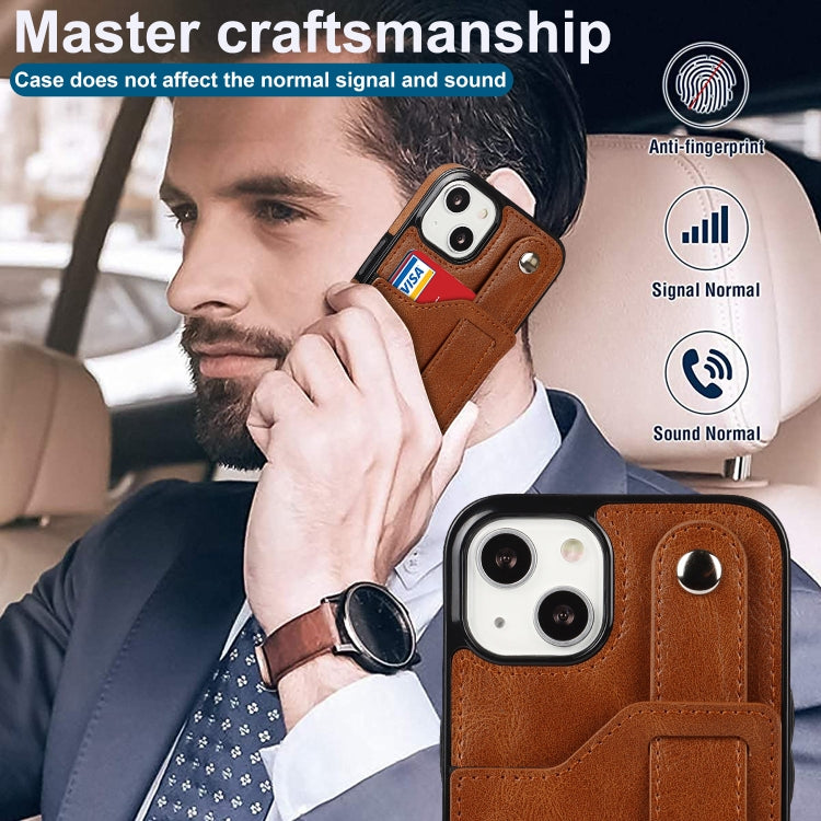 For iPhone 13 Crazy Horse Texture Shockproof TPU + PU Leather Case with Card Slot & Wrist Strap Holder(Brown) by buy2fix