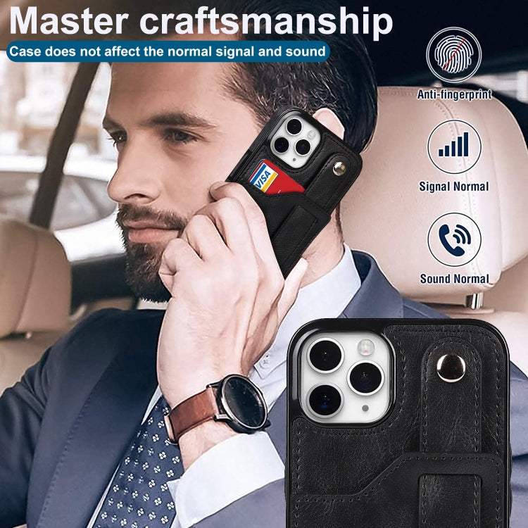 For iPhone 11 Pro Max Crazy Horse Texture Shockproof TPU + PU Leather Case with Card Slot & Wrist Strap Holder (Black) by buy2fix