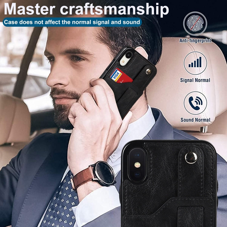 For iPhone X / XS Crazy Horse Texture Shockproof TPU + PU Leather Case with Card Slot & Wrist Strap Holder(Black) by buy2fix