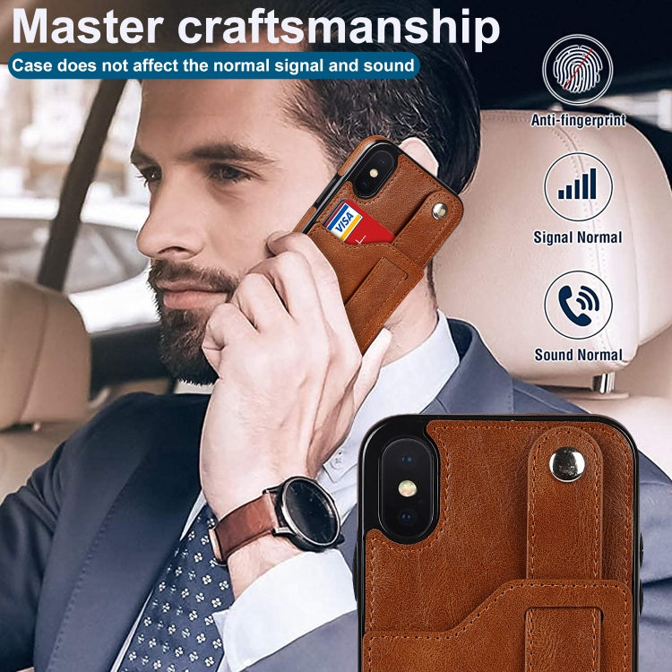 For iPhone X / XS Crazy Horse Texture Shockproof TPU + PU Leather Case with Card Slot & Wrist Strap Holder(Brown) by buy2fix