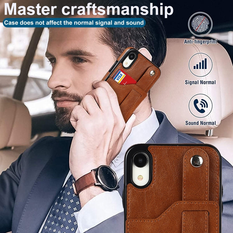 For iPhone XR Crazy Horse Texture Shockproof TPU + PU Leather Case with Card Slot & Wrist Strap Holder(Brown) by buy2fix