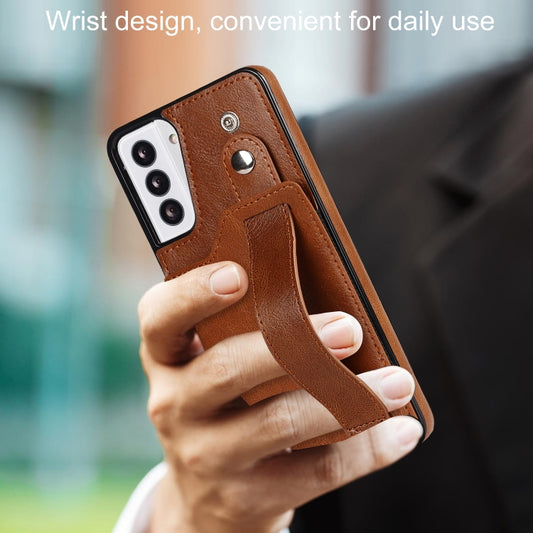 For Samsung Galaxy S21+ 5G Crazy Horse Texture Shockproof TPU + PU Leather Case with Card Slot & Wrist Strap Holder(Brown) by buy2fix