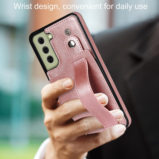 For Samsung Galaxy S21 FE Crazy Horse Texture Shockproof TPU + PU Leather Case with Card Slot & Wrist Strap Holder(Rose Gold) by buy2fix